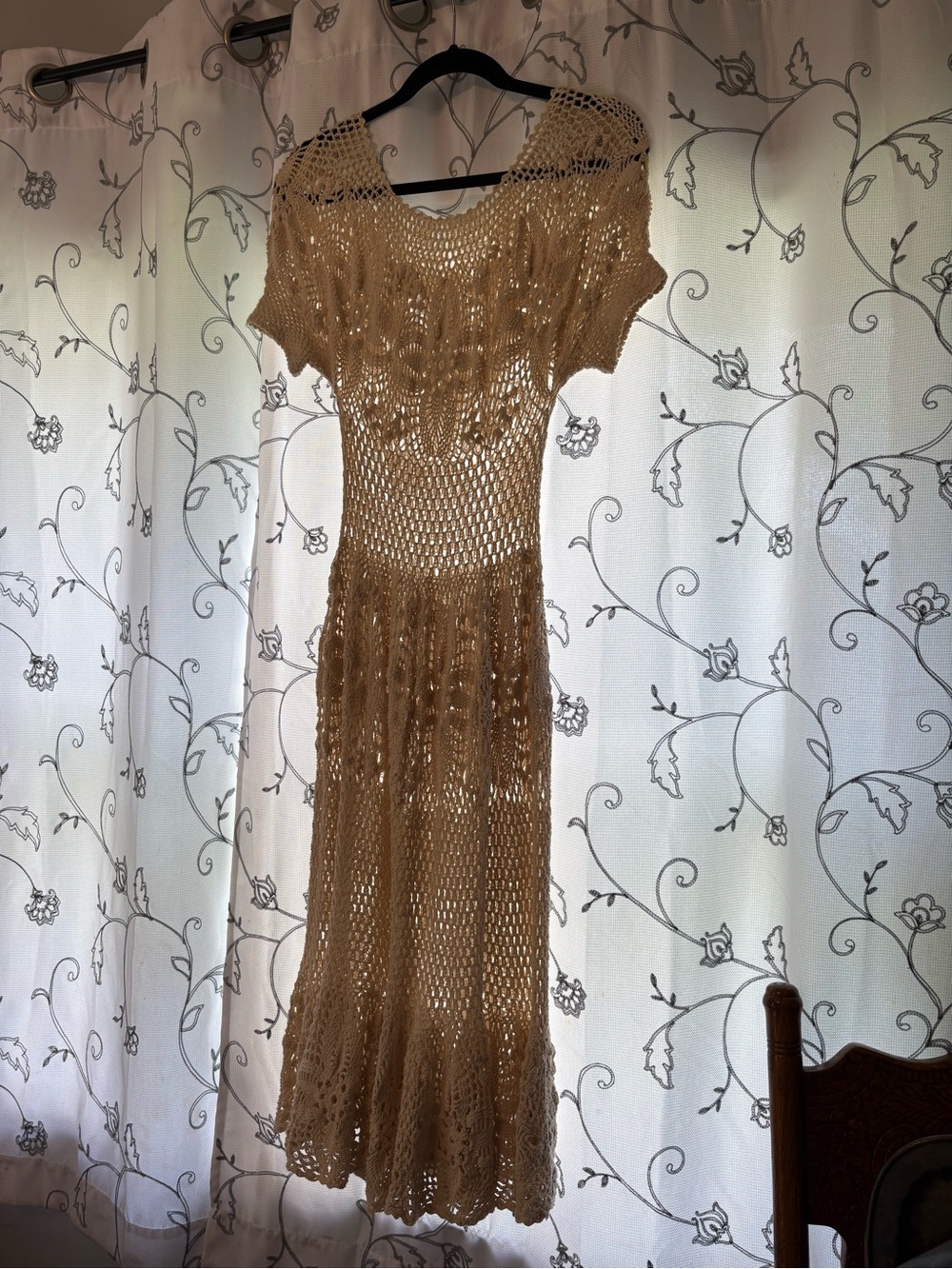 Neutral Crochet Midi Dress - Lightweight Beige Knit